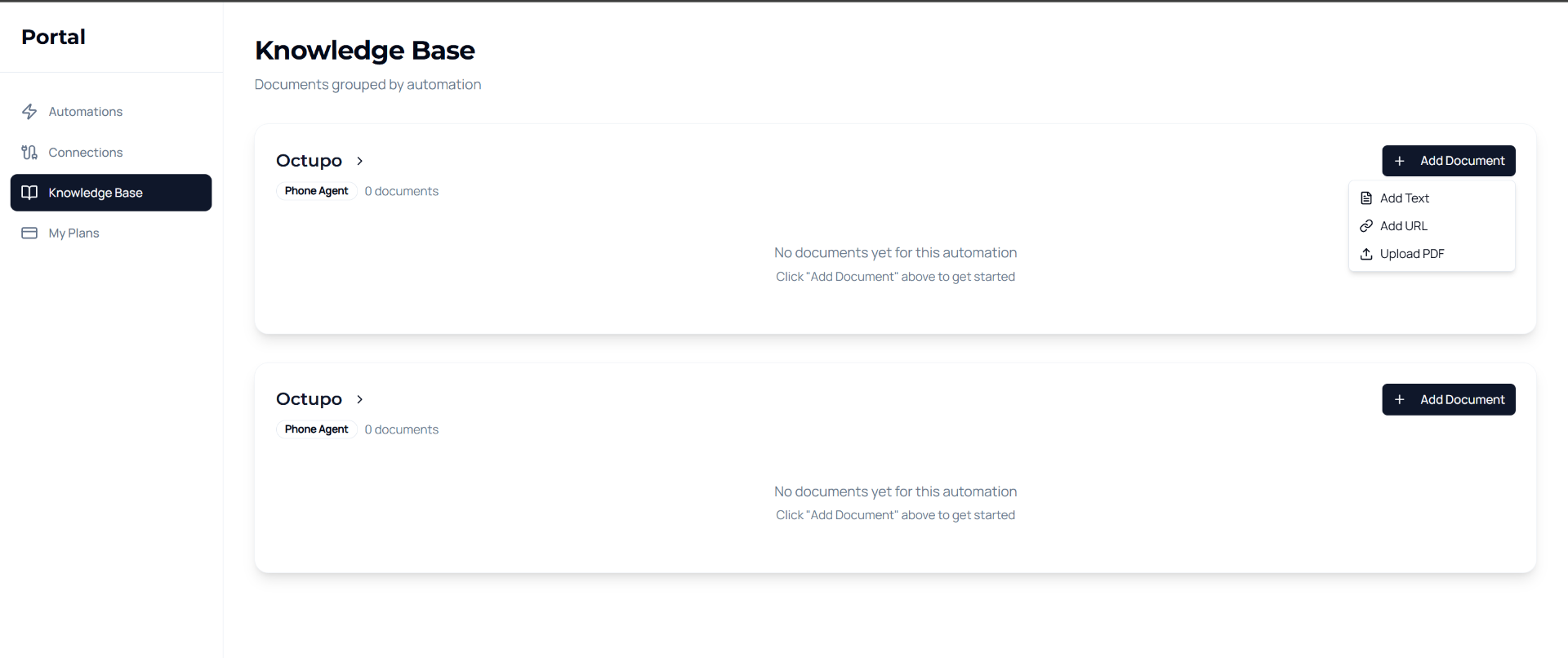 Knowledge Base — добавяне на документи
